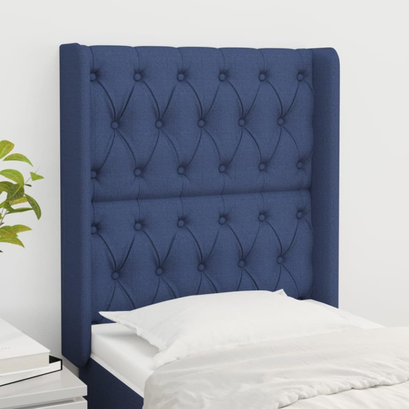 Testiera ad Orecchio Blu 83x16x118/128 cm in Tessuto Testiera ad Orecchio Blu 83x16x118/128 cm in Tessuto