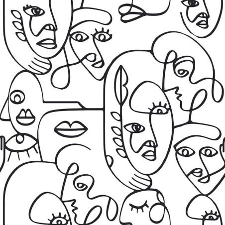 Noordwand Carta da Parati Friends & Coffee Line Art Faces Bianco Nero