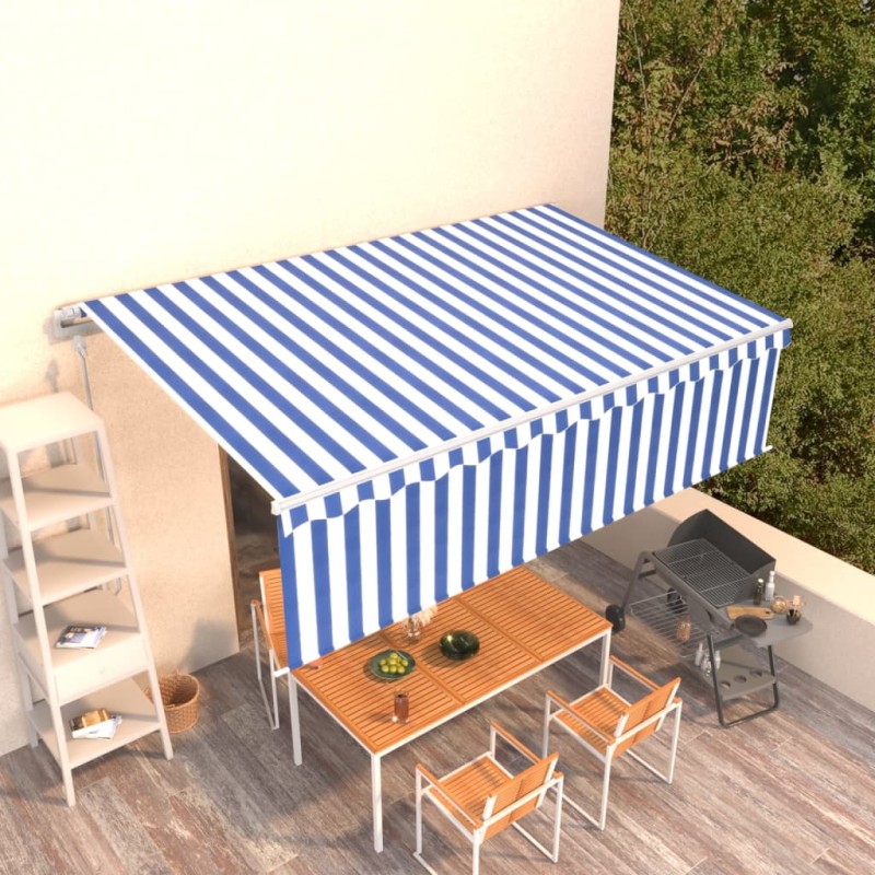 vidaXL Tenda Sole Retrattile Automatica Parasole 5x3 m Blu Bianco vidaXL Tenda Sole Retrattile Automatica Parasole 5x3 m Blu Bianco