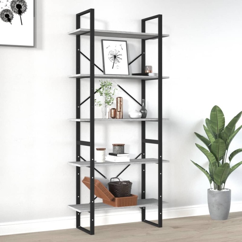 Libreria 5 Ripiani Grigio Sonoma 80x30x175 cm Legno Multistrato Libreria 5 Ripiani Grigio Sonoma 80x30x175 cm Legno Multistrato