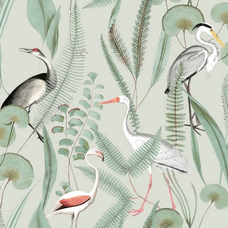 DUTCH WALLCOVERINGS Carta da Parati "Flamingo" Menta