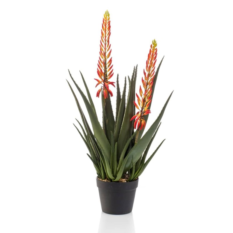 Emerald Aloe Artificiale con 2 Fiori 80 cm in Vaso Emerald Aloe Artificiale con 2 Fiori 80 cm in Vaso