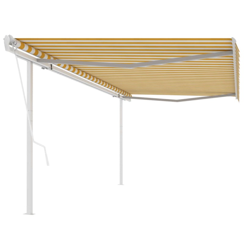 vidaXL Tenda da Sole Retrattile Automatica Pali 5x3 m Gialla Bianca vidaXL Tenda da Sole Retrattile Automatica Pali 5x3 m Gialla Bianca