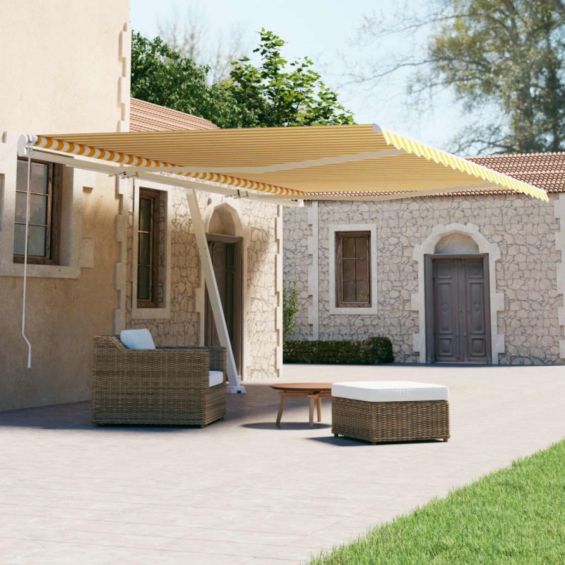 vidaXL Tenda da Sole Autoportante Automatica 500x300 cm Gialla Bianca vidaXL Tenda da Sole Autoportante Automatica 500x300 cm Gialla Bianca