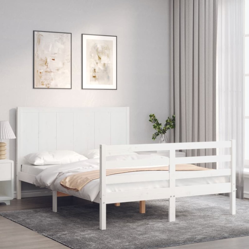 vidaXL Giroletto con Testiera Bianco Small Double Legno Massello vidaXL Giroletto con Testiera Bianco Small Double Legno Massello