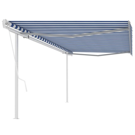 vidaXL Tenda da Sole Retrattile Automatica e Pali 5x3 m Blu e Bianca