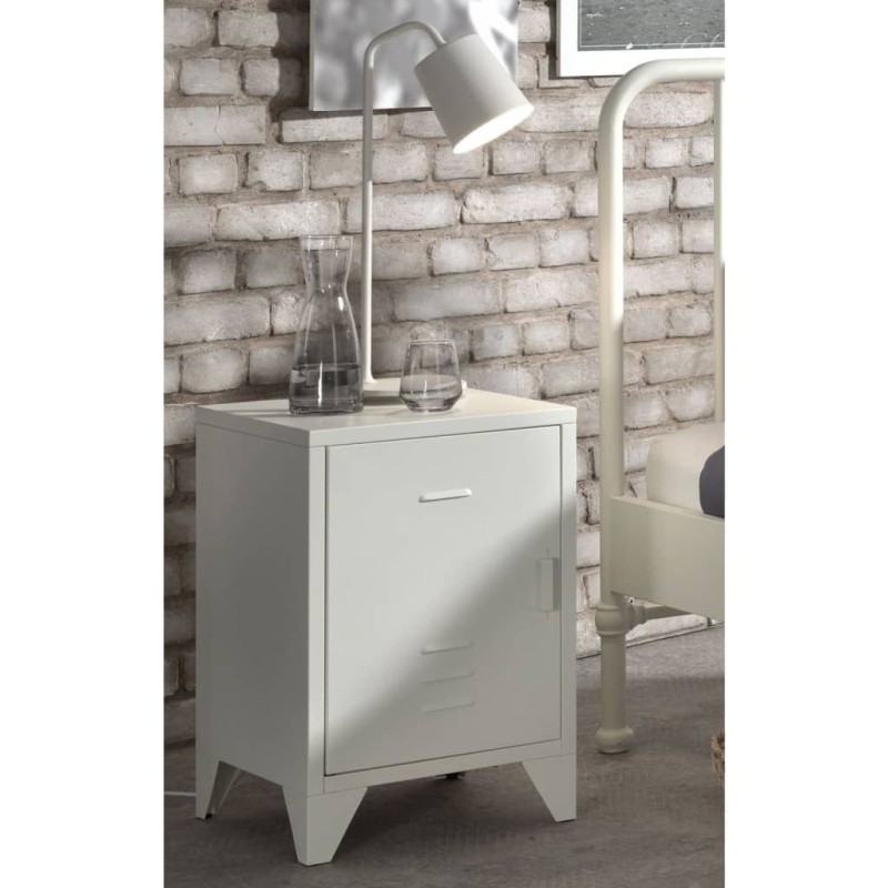 Vipack Comodino Bronxx con Anta Bianco Opaco in Metallo Vipack Comodino Bronxx con Anta Bianco Opaco in Metallo