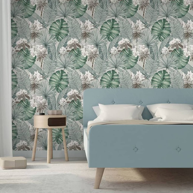 DUTCH WALLCOVERINGS Carta da Parati Eden Grigio e Verde Chiaro DUTCH WALLCOVERINGS Carta da Parati Eden Grigio e Verde Chiaro