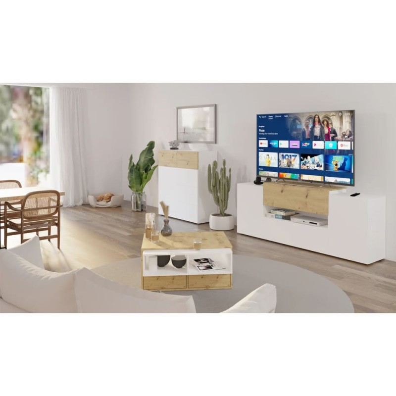 FMD Mobile TV/Hi-Fi 182x33x70,2 cm Bianco e Rovere Artigianale FMD Mobile TV/Hi-Fi 182x33x70,2 cm Bianco e Rovere Artigianale