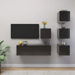 vidaXL Set Mobile TV 5 pz Grigio Lucido in Truciolato