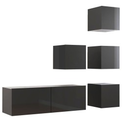 vidaXL Set Mobile TV 5 pz Grigio Lucido in Truciolato