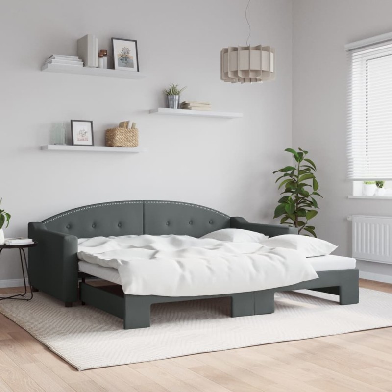 vidaXL Divano Letto con Letto Estraibile Grigio Scuro 90x190cm Tessuto vidaXL Divano Letto con Letto Estraibile Grigio Scuro 90x190cm Tessuto