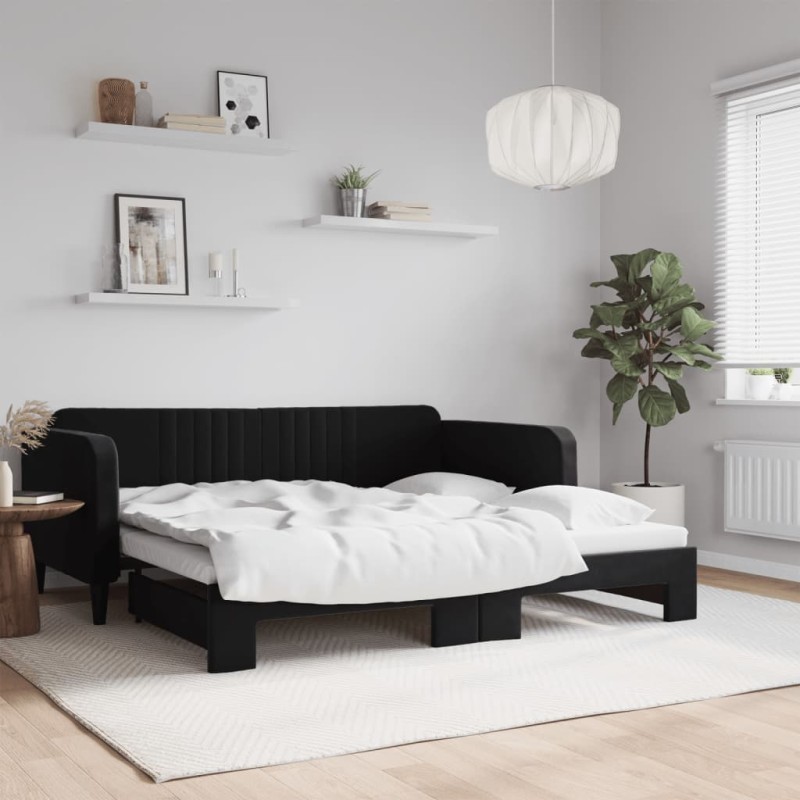 vidaXL Divano Letto con Letto Estraibile Nero 90x190 cm in Velluto vidaXL Divano Letto con Letto Estraibile Nero 90x190 cm in Velluto
