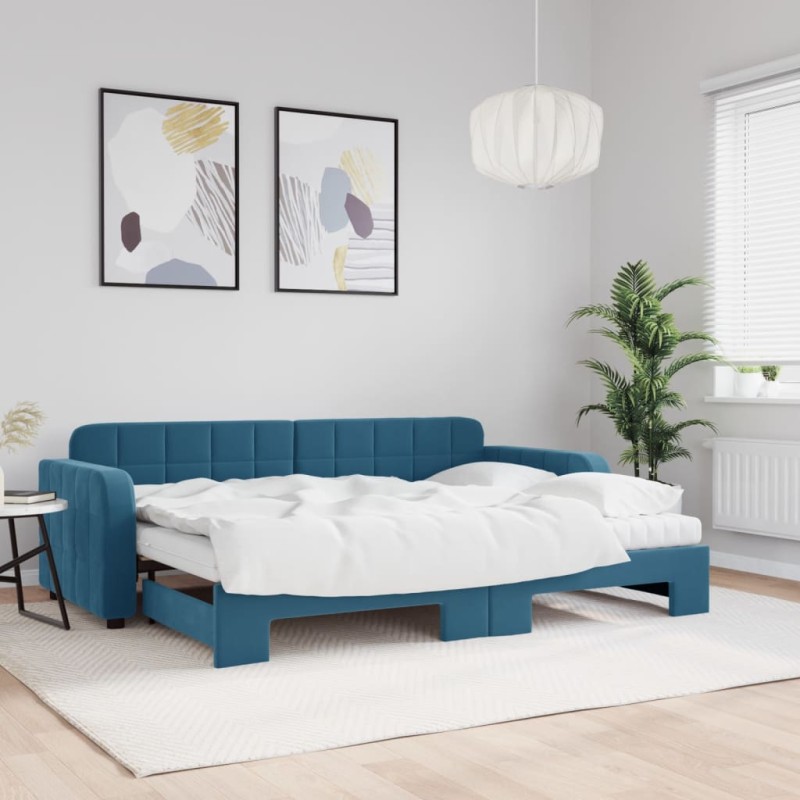 vidaXL Divano Letto Estraibile con Materassi Blu 80x200 cm Velluto vidaXL Divano Letto Estraibile con Materassi Blu 80x200 cm Velluto
