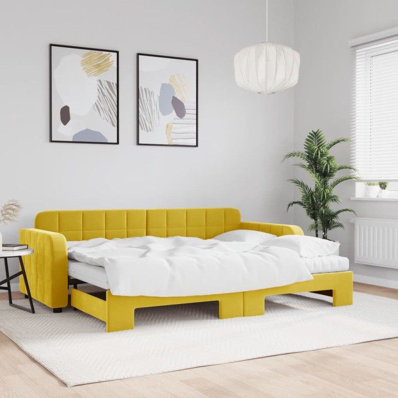 vidaXL Divano Letto Estraibile con Materassi Giallo 80x200 cm Velluto vidaXL Divano Letto Estraibile con Materassi Giallo 80x200 cm Velluto