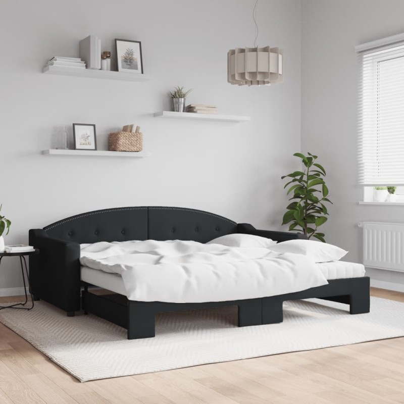 vidaXL Divano Letto Estraibile con Materassi Nero 90x190 cm in Tessuto vidaXL Divano Letto Estraibile con Materassi Nero 90x190 cm in Tessuto