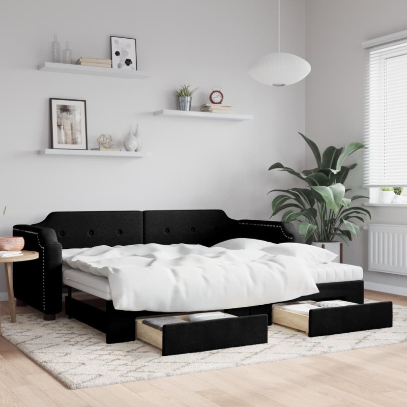 vidaXL Divano Letto Estraibile con Cassetti Nero 80x200 cm in Tessuto vidaXL Divano Letto Estraibile con Cassetti Nero 80x200 cm in Tessuto