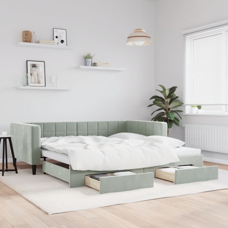 vidaXL Divano Letto Estraibile Cassetti Grigio Chiaro 100x200 Velluto vidaXL Divano Letto Estraibile Cassetti Grigio Chiaro 100x200 Velluto