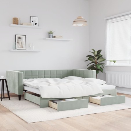 vidaXL Divano Letto Estraibile Cassetti Grigio Chiaro 100x200 Velluto