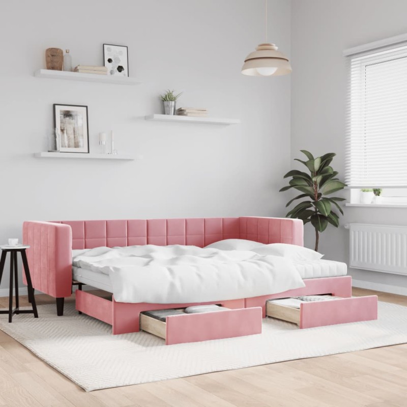 vidaXL Divano Letto Estraibile con Cassetti Rosa 80x200 cm Velluto vidaXL Divano Letto Estraibile con Cassetti Rosa 80x200 cm Velluto
