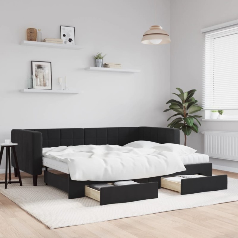 vidaXL Divano Letto Estraibile con Cassetti Nero 90x190 cm in Velluto vidaXL Divano Letto Estraibile con Cassetti Nero 90x190 cm in Velluto