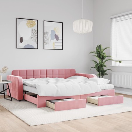vidaXL Divano Letto Estraibile con Cassetti Rosa 90x200 cm Velluto