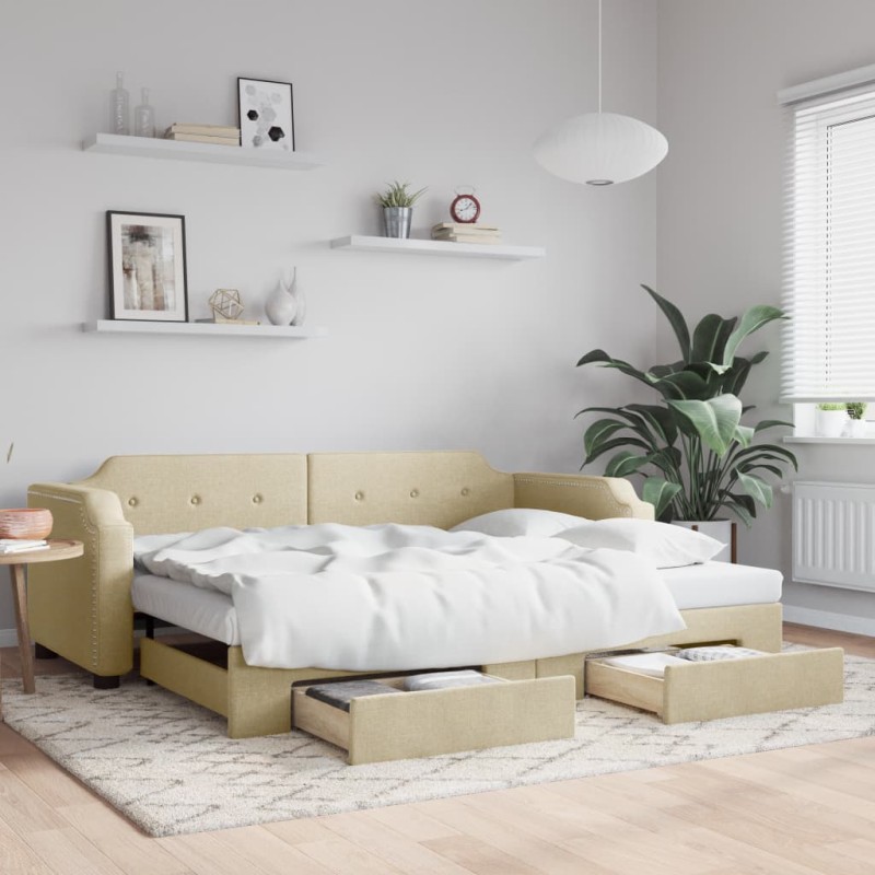 vidaXL Divano Letto Estraibile con Cassetti Crema 100x200cm in Tessuto vidaXL Divano Letto Estraibile con Cassetti Crema 100x200cm in Tessuto