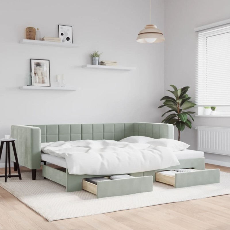 vidaXL Divano Letto Estraibile Cassetti Grigio Chiaro 90x190cm Velluto vidaXL Divano Letto Estraibile Cassetti Grigio Chiaro 90x190cm Velluto