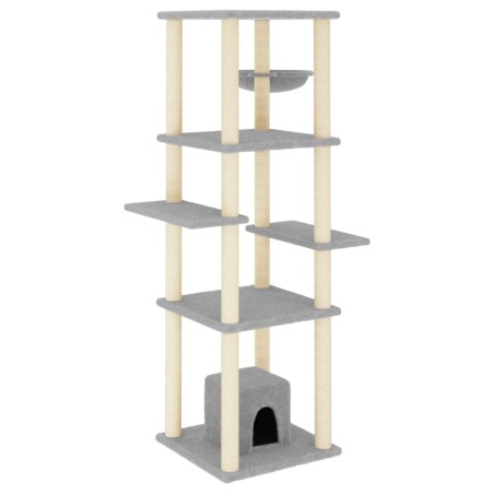 vidaXL Albero per Gatti con Tiragraffi in Sisal Grigio Chiaro 154 cm