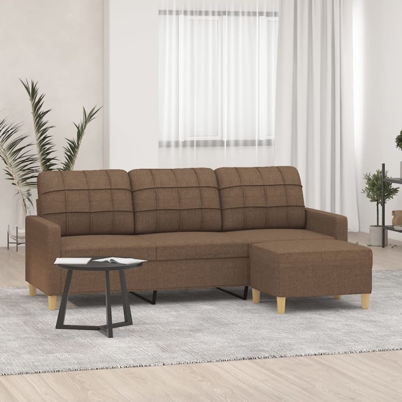 vidaXL Divano a 3 Posti con Poggiapiedi Marrone 180 cm in Tessuto vidaXL Divano a 3 Posti con Poggiapiedi Marrone 180 cm in Tessuto