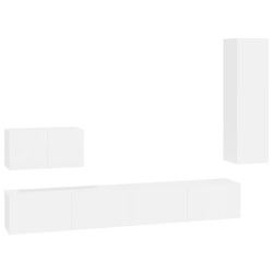 Set di Mobili Porta TV 4 pz Bianco Lucido in Legno Multistrato