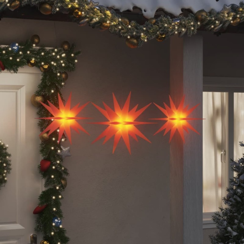 vidaXL Illuminazioni Stella Moravia con LED 3pz Pieghevoli Rosse
