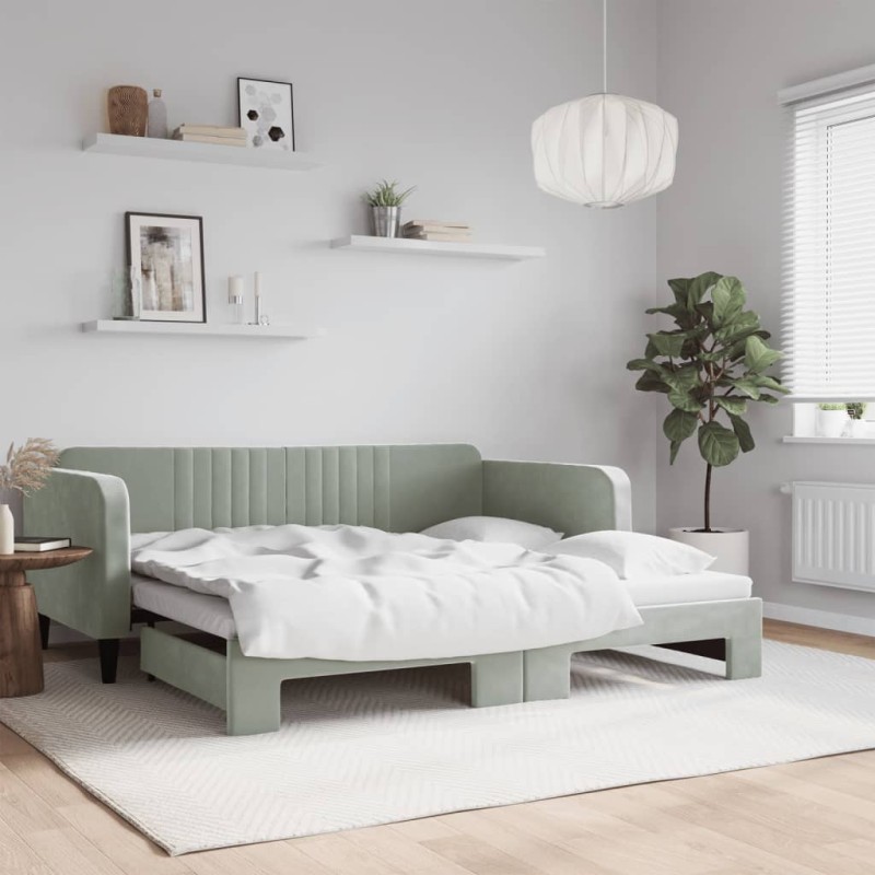 vidaXL Divano Letto con Letto Estraibile Grigio Chiaro 90x190 Velluto vidaXL Divano Letto con Letto Estraibile Grigio Chiaro 90x190 Velluto