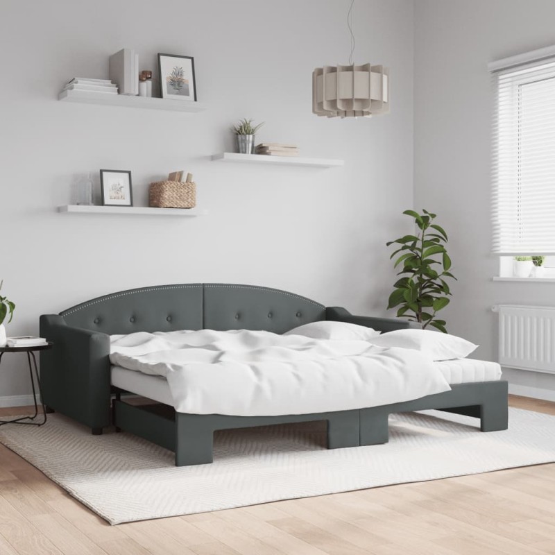 vidaXL Divano Letto Estraibile Materassi Grigio Scuro 90x190cm Tessuto vidaXL Divano Letto Estraibile Materassi Grigio Scuro 90x190cm Tessuto