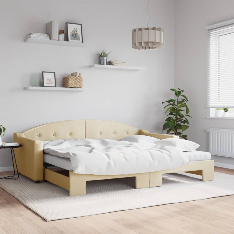 vidaXL Divano Letto Estraibile con Materassi Crema 90x200 cm Tessuto vidaXL Divano Letto Estraibile con Materassi Crema 90x200 cm Tessuto
