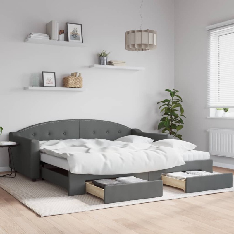 vidaXL Divano Letto Estraibile Cassetti Grigio Scuro 100x200cm Tessuto vidaXL Divano Letto Estraibile Cassetti Grigio Scuro 100x200cm Tessuto