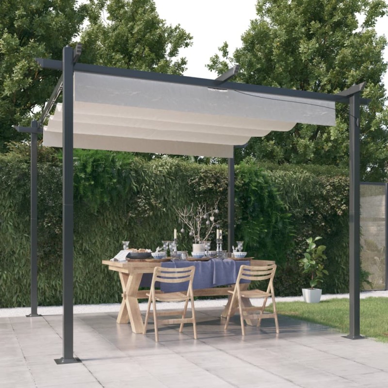 Pergola da Giardino con Tetto Retrattile 3x3 m Crema Pergola da Giardino con Tetto Retrattile 3x3 m Crema