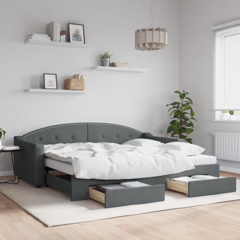 vidaXL Divano Letto Estraibile Cassetti Grigio Scuro 90x200cm Tessuto vidaXL Divano Letto Estraibile Cassetti Grigio Scuro 90x200cm Tessuto