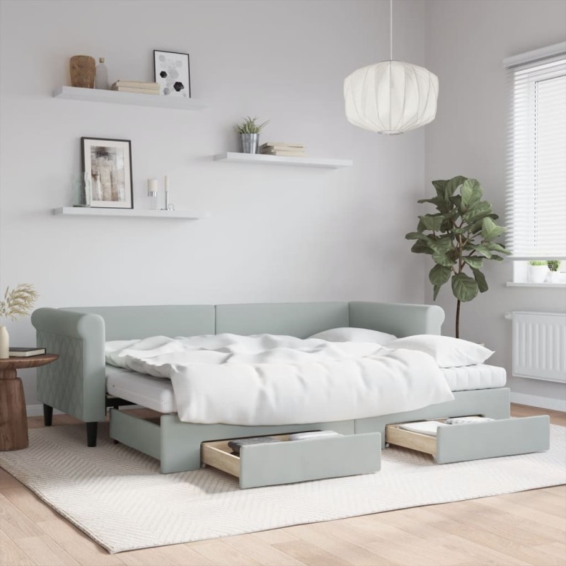 vidaXL Divano Letto Estraibile Cassetti Grigio Chiaro 80x200cm Velluto vidaXL Divano Letto Estraibile Cassetti Grigio Chiaro 80x200cm Velluto