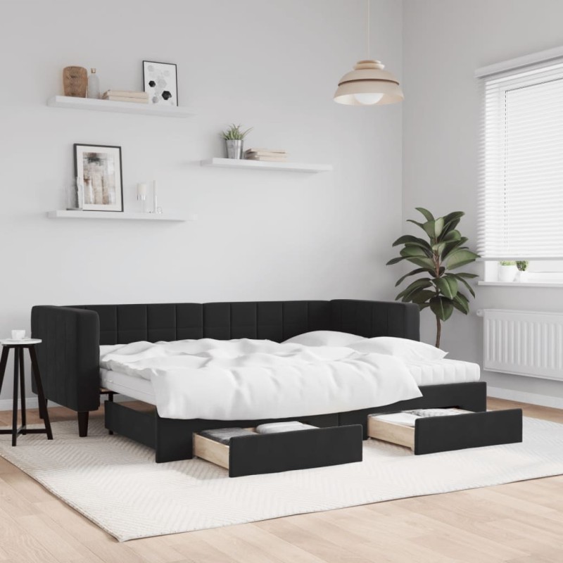 vidaXL Divano Letto Estraibile con Cassetti Nero 80x200 cm in Velluto vidaXL Divano Letto Estraibile con Cassetti Nero 80x200 cm in Velluto