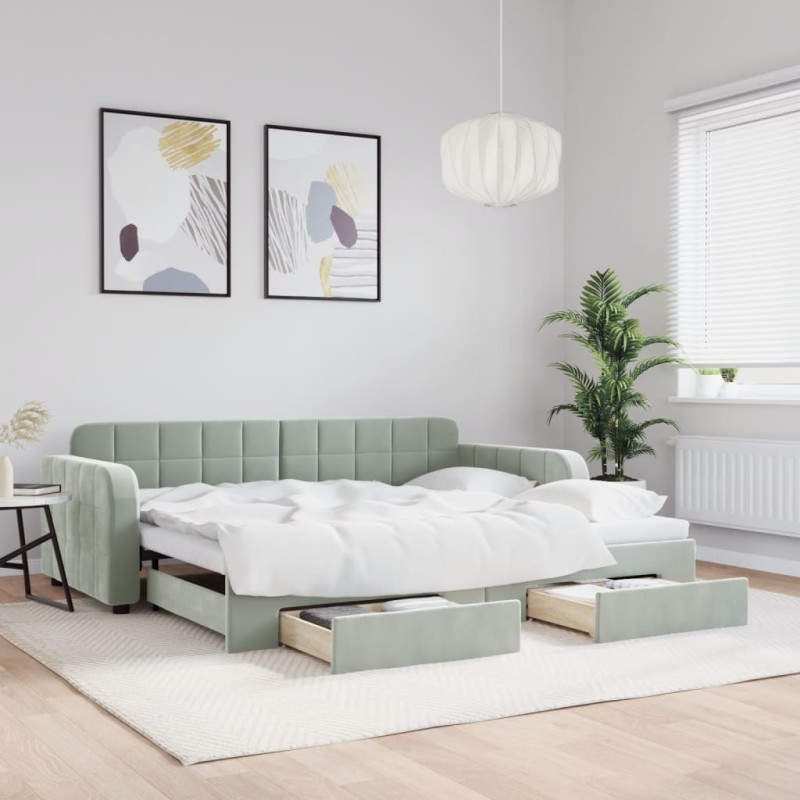 vidaXL Divano Letto Estraibile Cassetti Grigio Chiaro 90x200cm Velluto vidaXL Divano Letto Estraibile Cassetti Grigio Chiaro 90x200cm Velluto