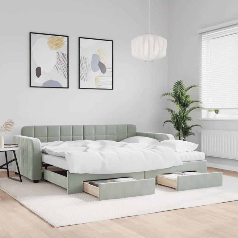 vidaXL Divano Letto Estraibile Cassetti Grigio Chiaro 90x200cm Velluto vidaXL Divano Letto Estraibile Cassetti Grigio Chiaro 90x200cm Velluto