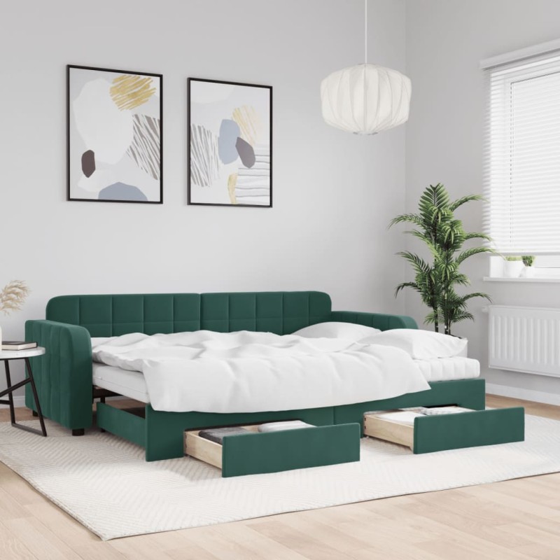vidaXL Divano Letto Estraibile Cassetti Verde Scuro 80x200cm Velluto vidaXL Divano Letto Estraibile Cassetti Verde Scuro 80x200cm Velluto