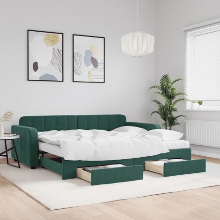 vidaXL Divano Letto Estraibile Cassetti Verde Scuro 90x200cm Velluto