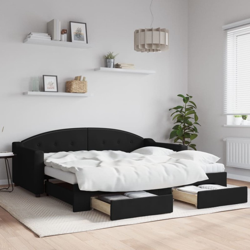vidaXL Divano Letto Estraibile con Cassetti Nero 90x190 cm in Tessuto vidaXL Divano Letto Estraibile con Cassetti Nero 90x190 cm in Tessuto