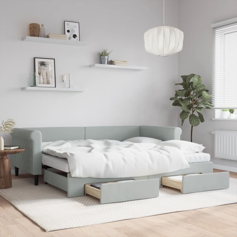 vidaXL Divano Letto Estraibile Cassetti Grigio Chiaro 90x200cm Velluto vidaXL Divano Letto Estraibile Cassetti Grigio Chiaro 90x200cm Velluto