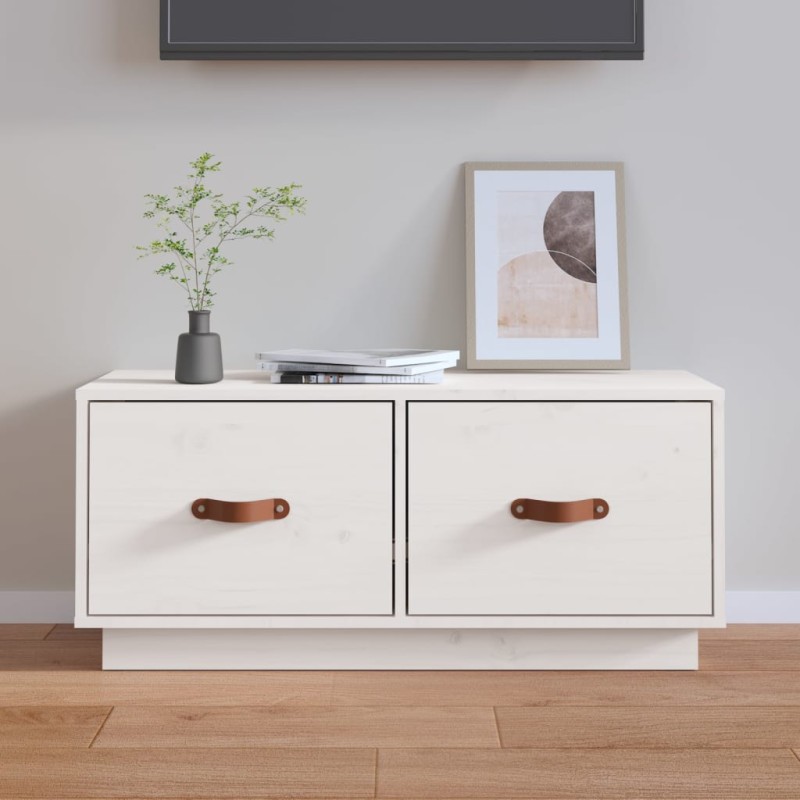 Mobile Porta TV Bianco 80x34x35 cm in Legno Massello di Pino Mobile Porta TV Bianco 80x34x35 cm in Legno Massello di Pino