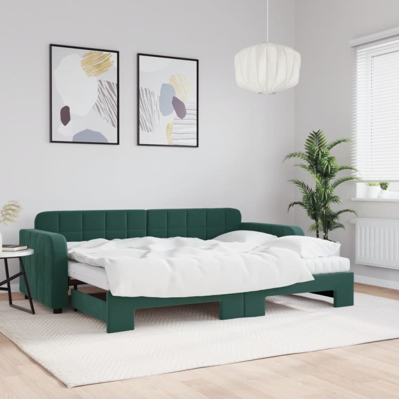 vidaXL Divano Letto Estraibile Materassi Verde Scuro 80x200 Velluto vidaXL Divano Letto Estraibile Materassi Verde Scuro 80x200 Velluto