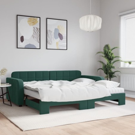 vidaXL Divano Letto Estraibile Materassi Verde Scuro 90x200 Velluto