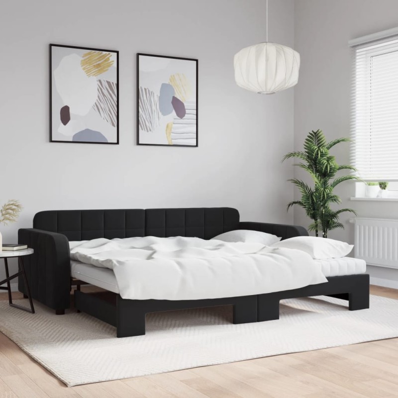 vidaXL Divano Letto Estraibile con Materassi Nero 90x200 cm Velluto